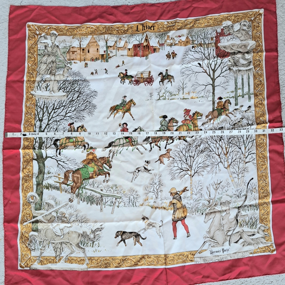 Hermes Red and Gold Equestrian Scarf - Picture 10 of 14